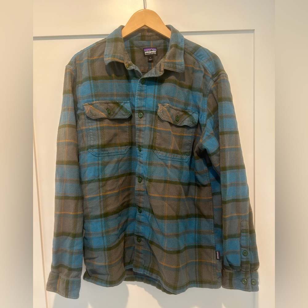 Patagonia Men's Plaid Cotton Button Down Shirt in Blue and Green 53947FA17